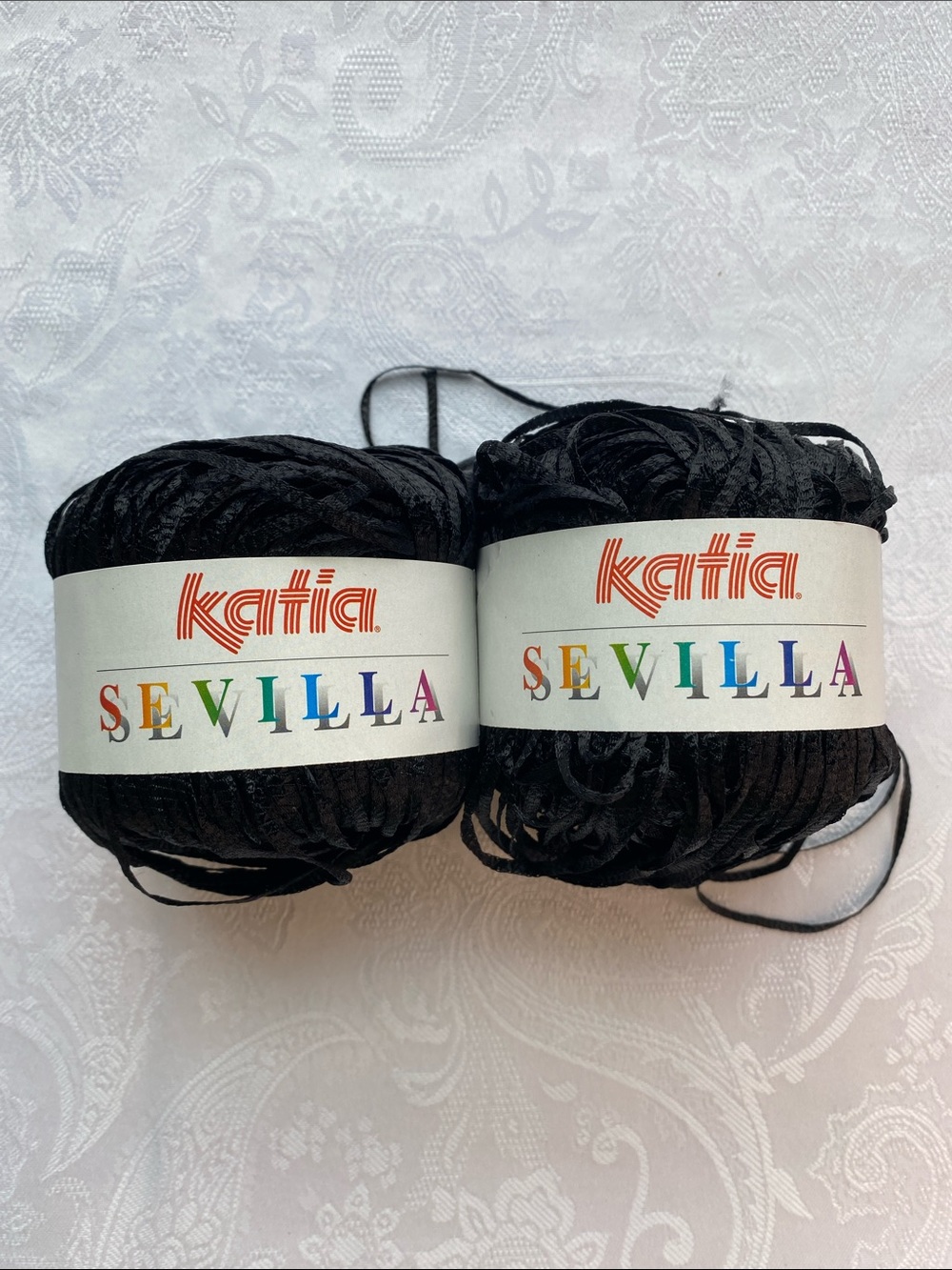 Lot of 2 Katia Sevilla Ribbon Tape Yarn - black